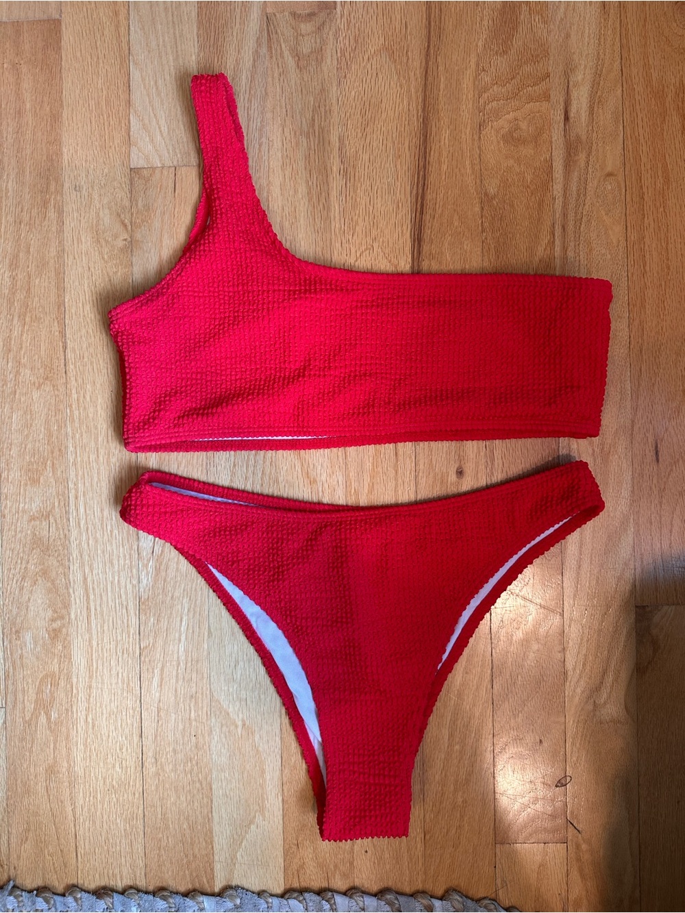 Red One-Shoulder Bikini Set - Women Swim